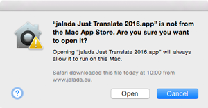 Example: Open dialog for Just Translate